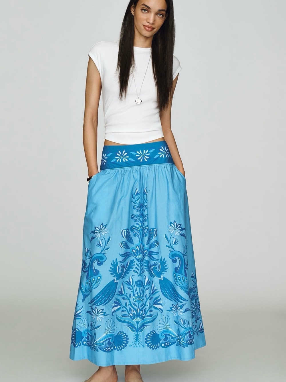 FARM Rio Bright Blue Floral Maxi Skirt